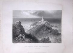 Mumbles Lighthouse Swansea Wales WH Bartlett 1842 Antique Steel Engraving-123