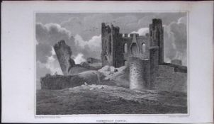 Caerphilly Castle Wales Antique 211 Years-Old Georgian Steel-Engraving-469