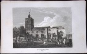 London Stepney Church Antique 200 Years-Old Steel-Engraving-87