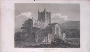 Great Malvern Church Worcester Antique 212 Years-Old Georgian Steel-Engraving-402