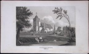 London St Pancras Church Antique 200 Years-Old Steel-Engraving-108