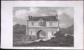 Malverne Abbey Gateway Worcester Antique 212 Years-Old Georgian Steel-Engraving-409