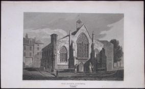 London City The Dutch Church Antique 200 Years-Old Steel-Engraving-121