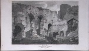 Caerphilly Castle Outer Hall Wales 211 Years-Old Georgian Steel-Engraving-468