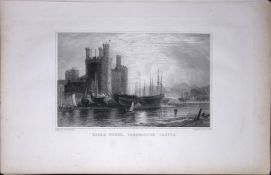 Wales Eagle Tower Caernarvon Castle Antique 166-Year-Old Steel Engraving-38.