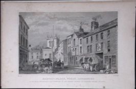 Wigan Market Place Lancashire Antique 195 Years-Old Steel-Engraving-30