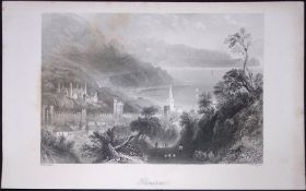 Ireland Village of Glenarm Antrim Antique 183 Years-Old Steel-Engraving-51.