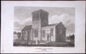 Oxfordshire Iffley St Marys Church Antique 212 Years-Old Steel-Engraving-51