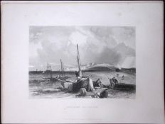 Devon Budleigh Salterton WH Bartlett 183 Years-Old Antique Steel Engraving-26