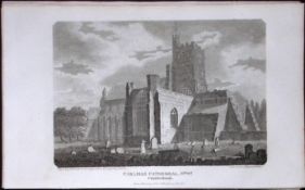 Cumbria Carlisle Cathedral Antique 223 Years-Old Steel-Engraving-126