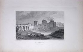 Wales View of Newport Castle & Bridge Antique 166-Year-Old Steel Engraving-41