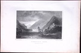Wales-Llanberis Lake Antique 166-Year-Old 1859 Engraving-1