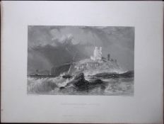 Dunstanborough Castle Northumberland WH Bartlett 183 Years-Old Antique Steel Engraving-55