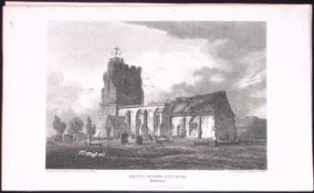 South Mimms Church London Antique 200 Years-Old Steel-Engraving-243