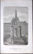Leighton Cross Bedfordshire Antique 225 Years-Old Georgian Steel-Engraving-412