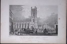 Liverpool St Lukes Church Antique 195 Years-Old Steel-Engraving-14
