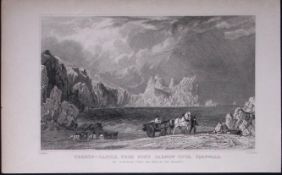 Cornwall Treryn-Castle & Port Carnow Antique 193 Years-Old Steel-Engraving-21