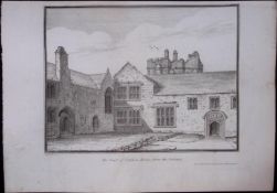 Cornwall Calstock The Court of Cotebele House Antique Copper Plate Etching By S Lyons