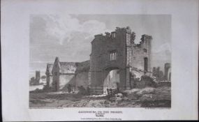 Thetford Priory Norfolk Antique 216 Years-Old Georgian Steel-Engraving-421
