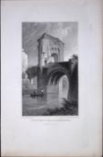 Wales Ragland Castle Gateway & Bridge Antique 166-Year-Old Steel Engraving-46