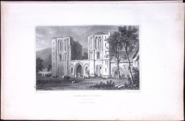 Wales-Llanthony Abbey Brecon Beacons Antique 166-Year-Old Steel Engraving-11a