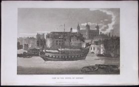 View of The Tower of London Antique 200 Years-Old Steel-Engraving-94