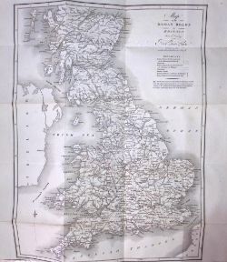 Thomas Leman 1818 Antique 207 Years-Old Map of Roman Roads in Britain.