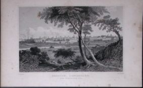 View of Preston Town Lancashire Antique 195 Years-Old Steel-Engraving-42