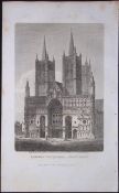 Lincoln Cathedral Antique 218 Years-Old Georgian Steel-Engraving-310