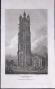 Taunton Tower Somerset Antique 212 Years-Old Georgian Steel-Engraving-173
