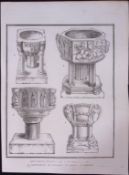 Cornwall Ancient Church Fonts Rare Antique Copper Plate Etching.2