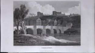 Carmarthen Town Wales 211 Years-Old Georgian Steel-Engraving-472.