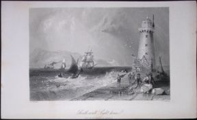 Ireland Dublin South Wall Lighthouse Antique 183 Years-Old Steel-Engraving-1.