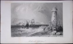 Ireland Dublin South Wall Lighthouse Antique 183 Years-Old Steel-Engraving-1.