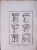 Cornwall Ancient Church Fonts 211 Years-Old Rare Antique Copper Plate Etching.