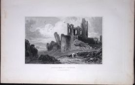Wales Caerphilly Castle Glamorganshire Antique 166-Year-Old Steel Engraving-54