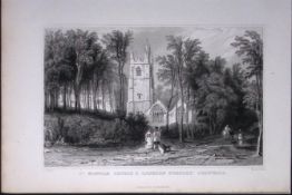 Cornwall St Mawgan Church & Nunnery Antique 193 Years-Old Steel-Engraving-6
