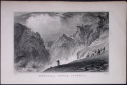 Cornwall Tintagel Castle Antique 193 Years-Old Steel-Engraving-42