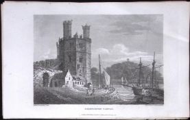 Caernarvon Castle Wales Antique 213 Years-Old Georgian Steel-Engraving-186.