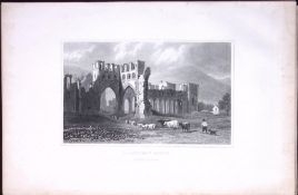 Wales-Llanthony Abbey Brecon Beacons Antique 166-Year-Old Steel Engraving-11