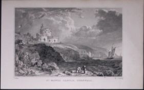 Cornwall St Mawes Castle Antique 193 Years-Old Steel-Engraving-37