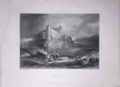 Bamborough Castle Northumberland WH Bartlett 1842 Antique Steel Engraving-126