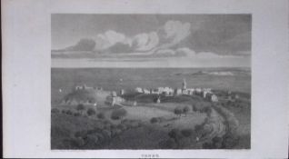 Tenby View of the Sea Wales Antique 211 Years-Old Georgian Steel-Engraving-475.