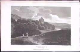 Northumberland Prudhoe Castle Antique 223 Years-Old Steel-Engraving-141