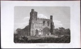 Dunstable Abbey Bedford Antique 225 Years-Old Georgian Steel-Engraving-411