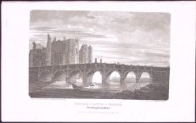 Nottinghamshire Newark Castle & Bridge 212 Years-Old Steel-Engraving-158