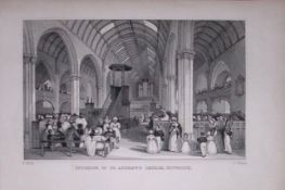 Plymouth Interior of St Andrews Church Antique 193 Years-Old Steel-Engraving-54