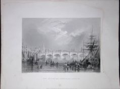 Scotland Glasgow Bridge & Bromielaw WH Bartlett 1842 Antique Steel Engraving-200
