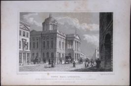 Liverpool Town Hall Antique 195 Years-Old Steel-Engraving-28