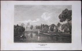 London Twickenham On The River Antique 200 Years-Old Steel-Engraving-102